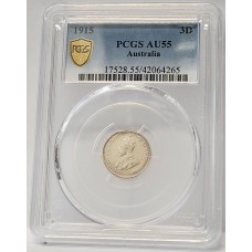 AUSTRALIA 1915 . THREEPENCE PGCS AU55 AUSTRALIA 1915 . THREEPENCE PGCS AU55